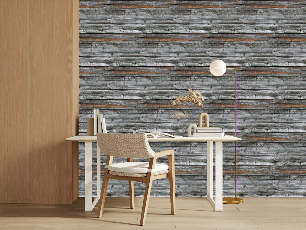 VLIESTAPETE Holzbretter im Retro-Stil – Grau, Braun – 50x1000 cm - Braun/Grau, Papier (50/1000cm) - Muralo