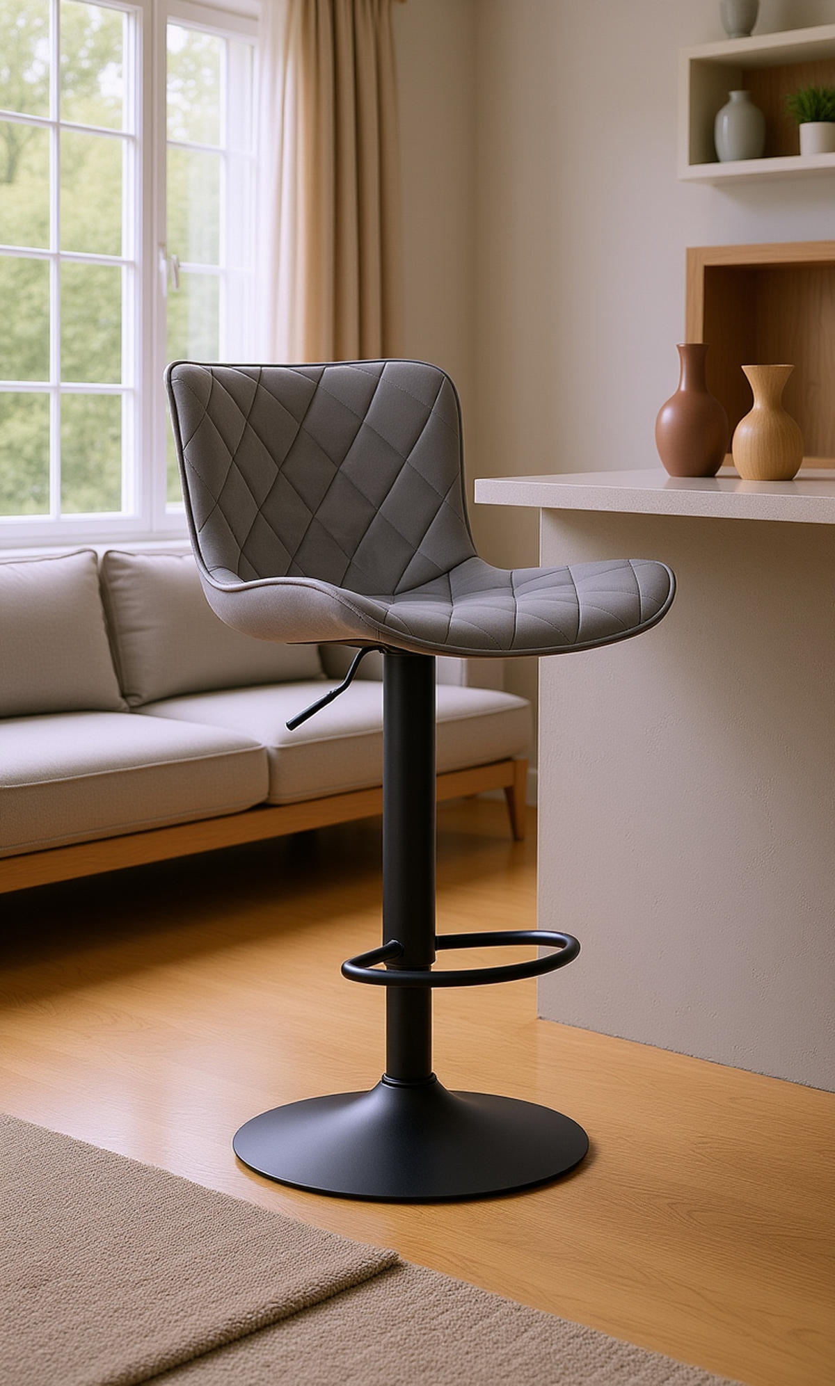 BARHOCKER Emil Samt dunkelgrau - Schwarz/Grau, Textil/Metall (48/107/54cm) - TPFLiving