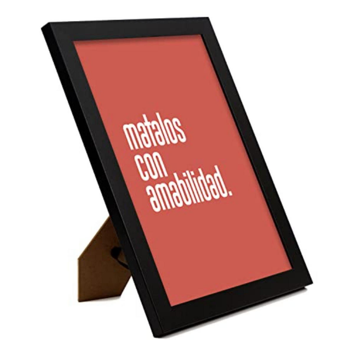 POSTER Set mit 4 Welt TypografieStil A4 Schwarzer Rahmen - Schwarz, Papier (29.7/3cm) - Nacnic