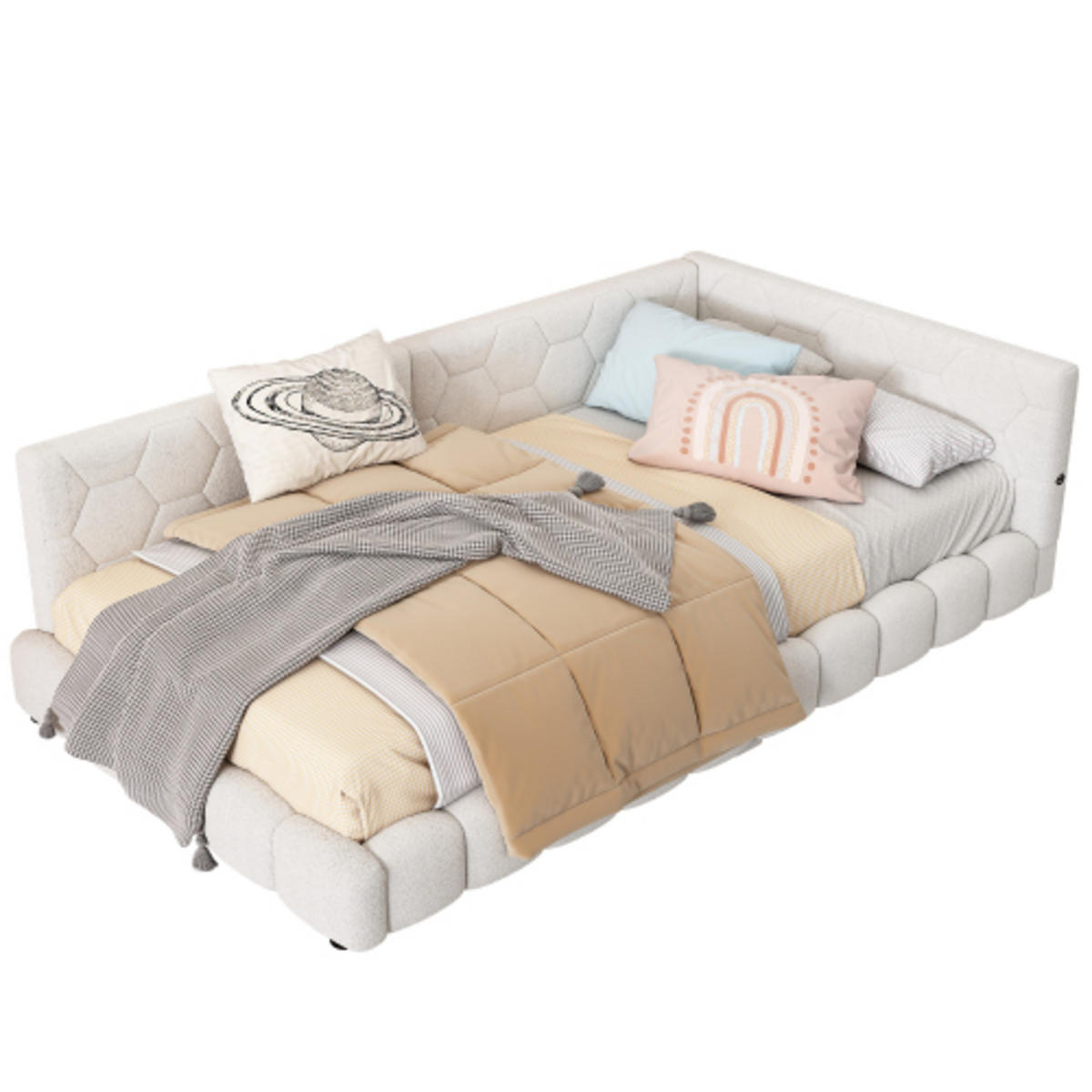 POLSTERBETT 90/200 cm Weiß mit USB- und Type-C-Anschlüssen und LED-Beleuchtung - Weiß, Textil (90/200cm) - OKWISH