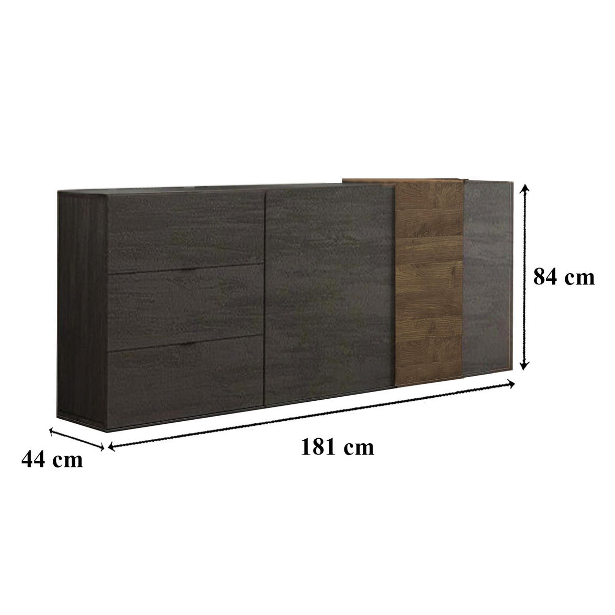 BUFFET 2 Türen 3 Schubladen L181 cm - Pluton - Nussbaumfarben, Holzwerkstoff (44/84/181cm) - Calicosy