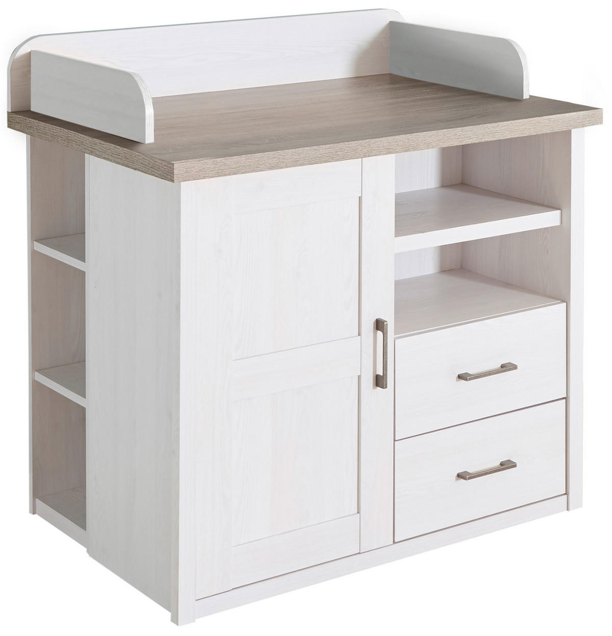 BABYZIMMER Luca in Pinie Weiß und Trüffel Landhaus 4 teilig - Weiß, Holzwerkstoff (120/200/80cm)