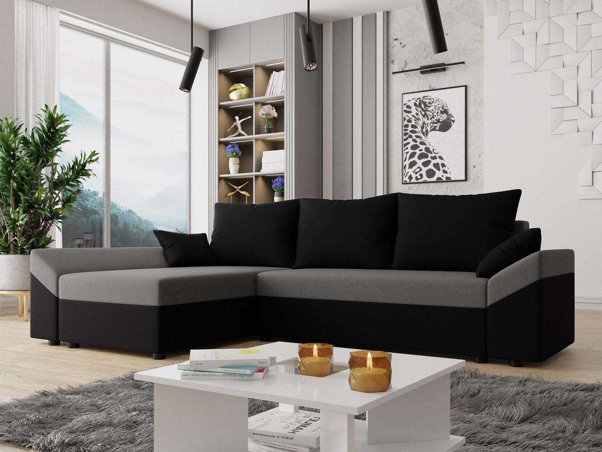ECKSOFA Dante L - Schwarz/Grau, Holz/Kunststoff (240/140cm) - MIRJAN24