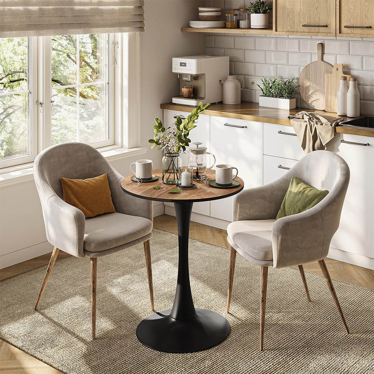 ESSTISCH Carl, Nussbaum/Schwarz, 60 x 60 cm - Walnussfarben/Schwarz, Holzwerkstoff (60/60/73cm) - Vicco