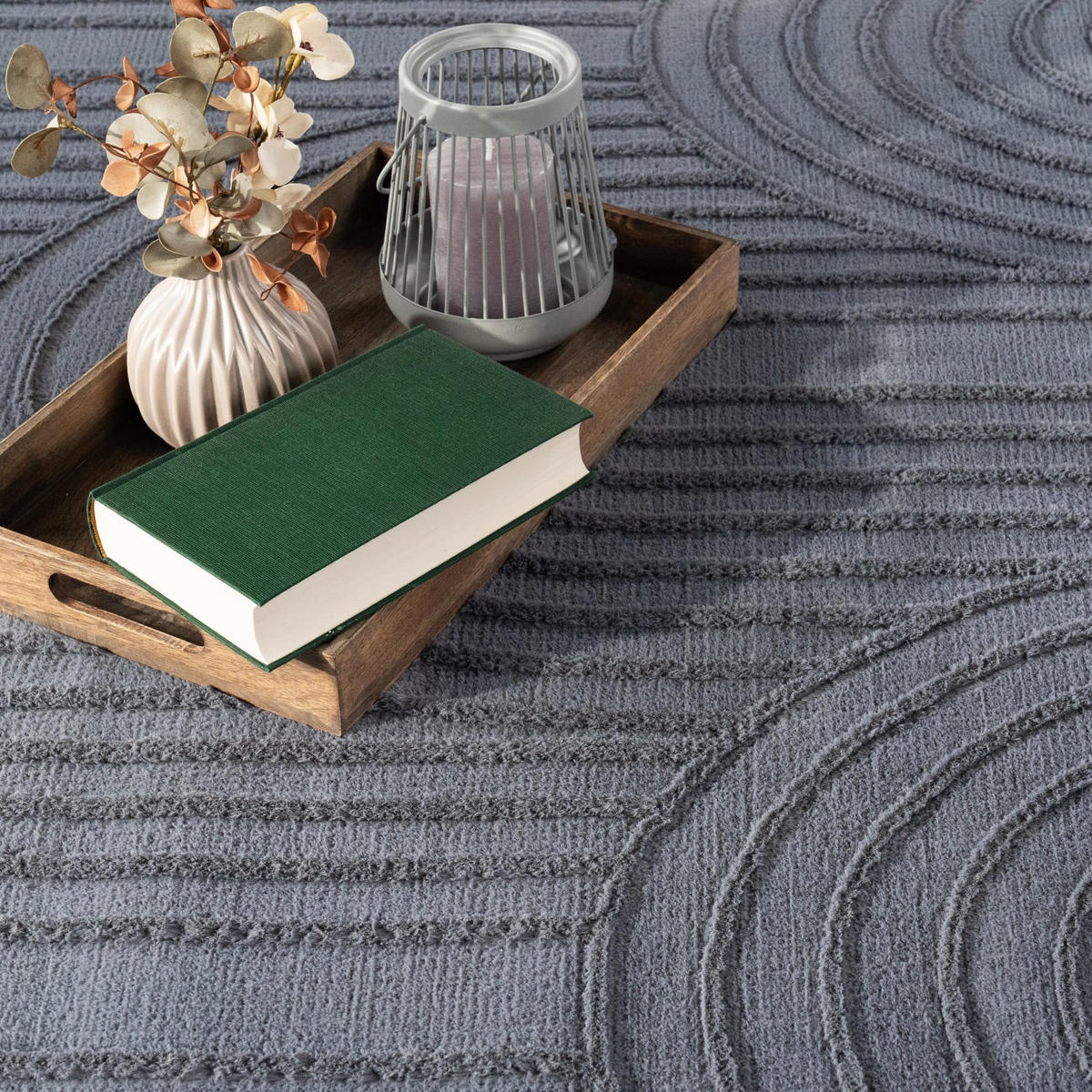 KURZFLORTEPPICH, mit Struktur, aus Polyester, Anthrazit, 80 x 150 cm - Anthrazit, Textil (80/150cm) - KADIMA DESIGN