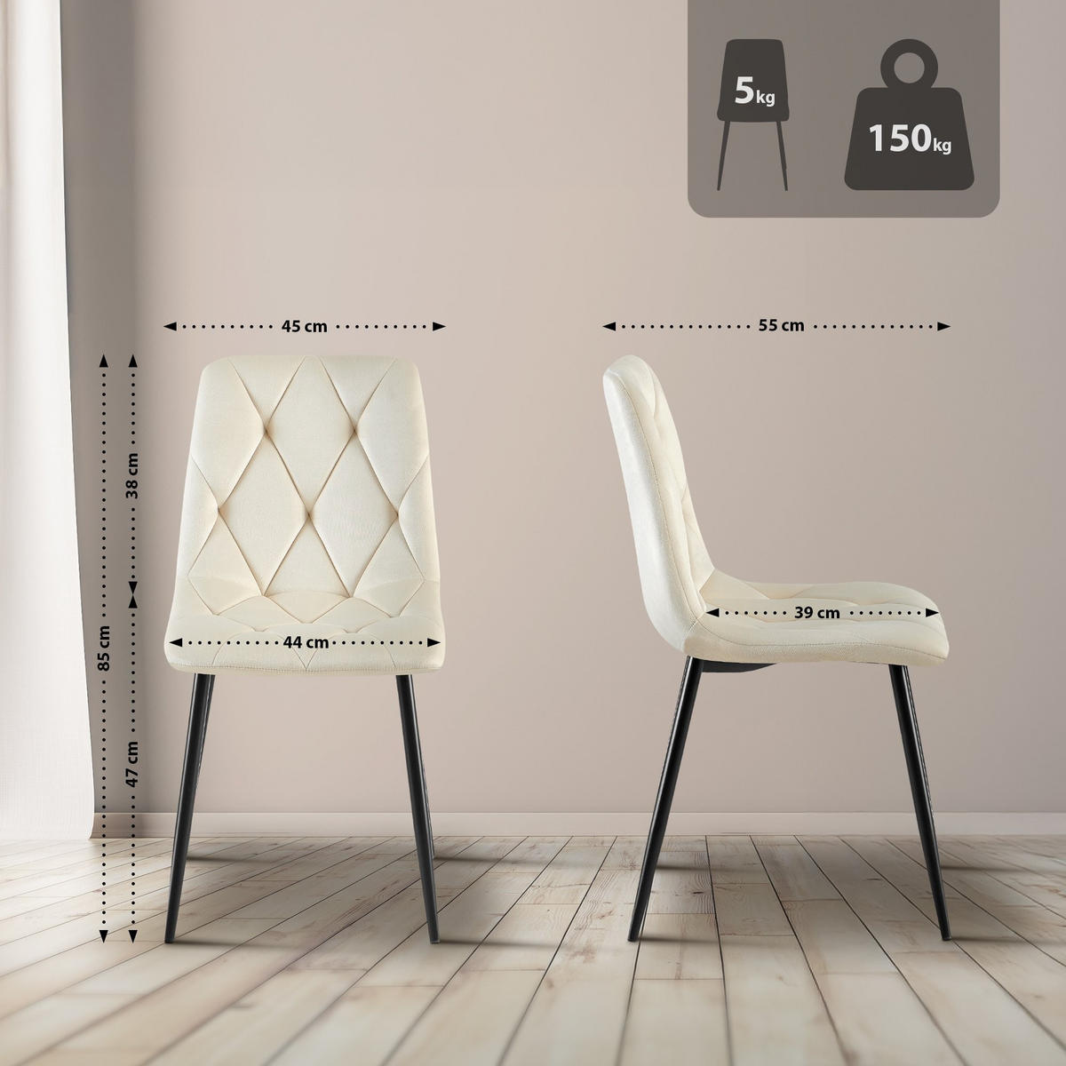ESSZIMMERSTUHL Clairton 85x45x55 cm creme - Creme, Textil (45/85/55cm) - furnicato