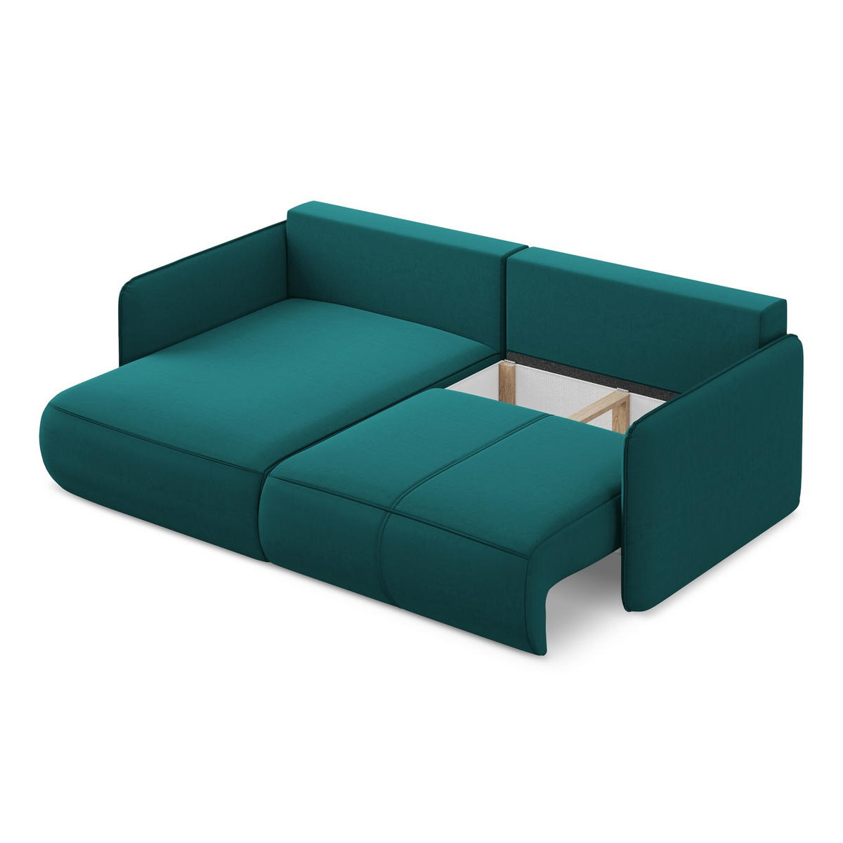 ECKSOFA mit Schlaffunktion Samt Stoff Blau - Blau/Petrol, Kunststoff/Textil (148/207cm) - LaMiaSofa