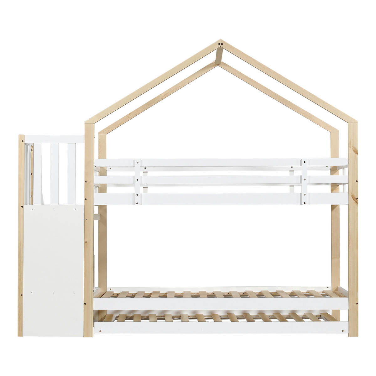 ETAGENBETT Baumhausbett mit ausziehbarem Schiebebett, Treppe mit Schubladen, Massivholz Kinderbett, platzsparendes Hochbett, weiß - Weiß, Holz (90/200cm) - Luhomfu