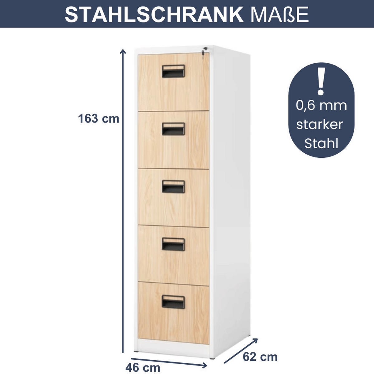 HÄNGEREGISTERSCHRANK abschließbar TION 5 Schubladen 163x46x62cm Weiß-Sonoma Eiche - Weiß, Metall (46/163/62cm) - DELUKE