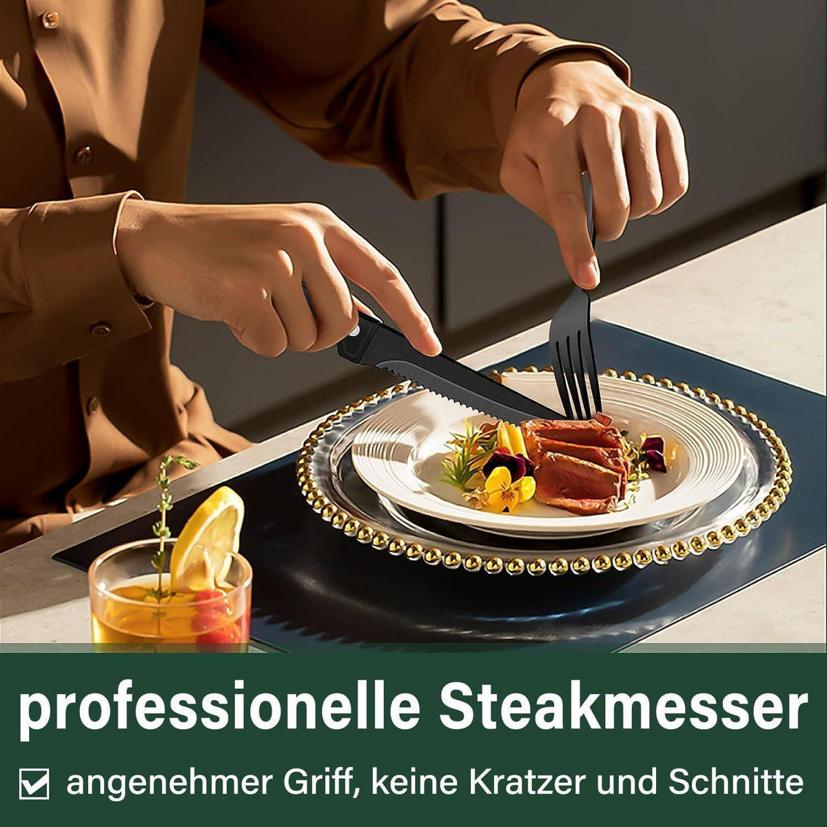 BESTECKSET 36-teilig Schwarz Edelstahl - Schwarz, Metall