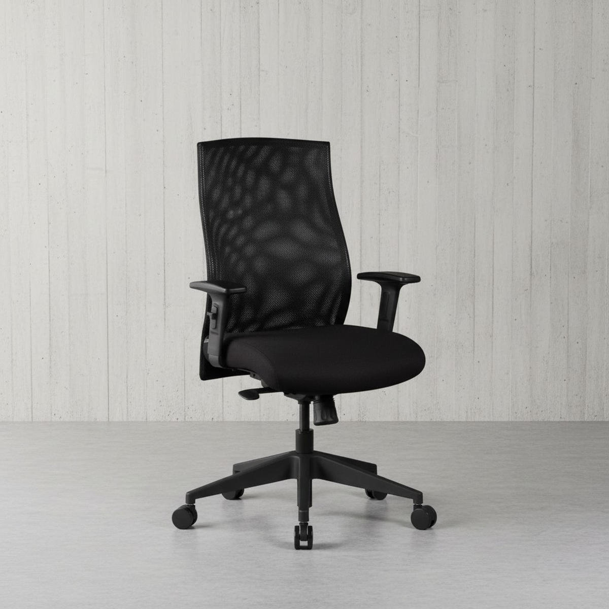 BÜROSTUHL Schwarz Netz mit 3-Punkt-Synchronmechanik, Nylonfuß und Teppichrollen PARMA - Schwarz, Textil (65/113/65cm) - KADIMA DESIGN