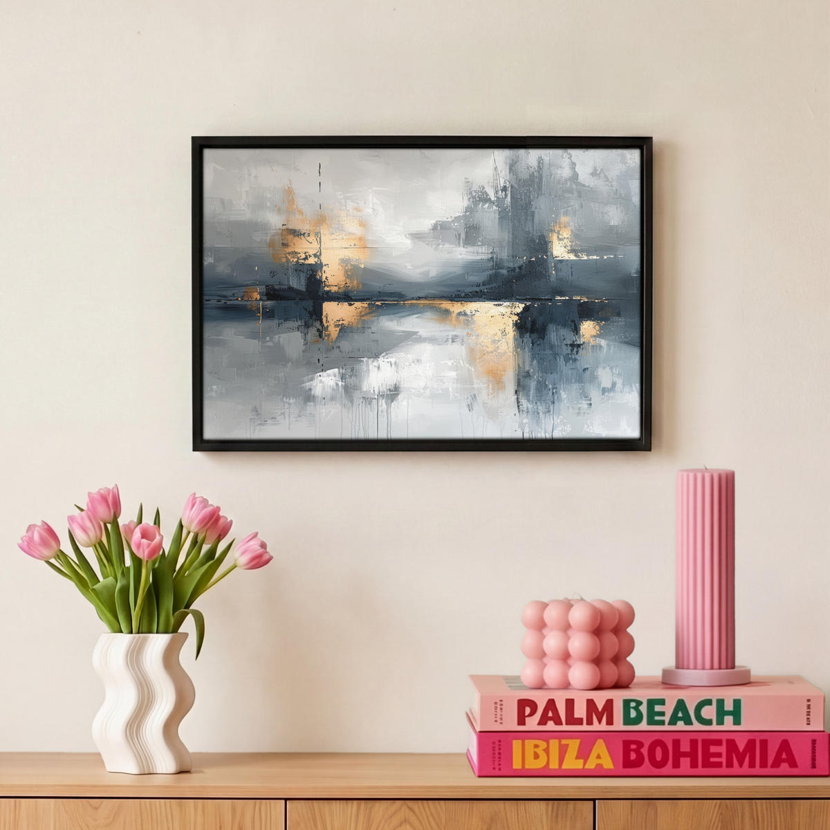 LEINWAND Bilder mit Rahmen - Kunst - Grau - Gold - Abstrakt - 30x20 - Dunkelgrau, Textil (30/20cm) - MuchoWow