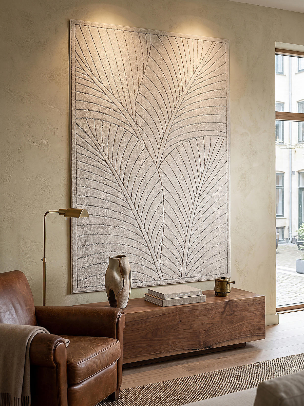 TEPPICH Outdoor, Fußbodenheizung-geeignet, mit Blattmotiv, ENGADIN in Creme, 240 x 340 cm - Creme, Textil (240/340cm) - KADIMA DESIGN