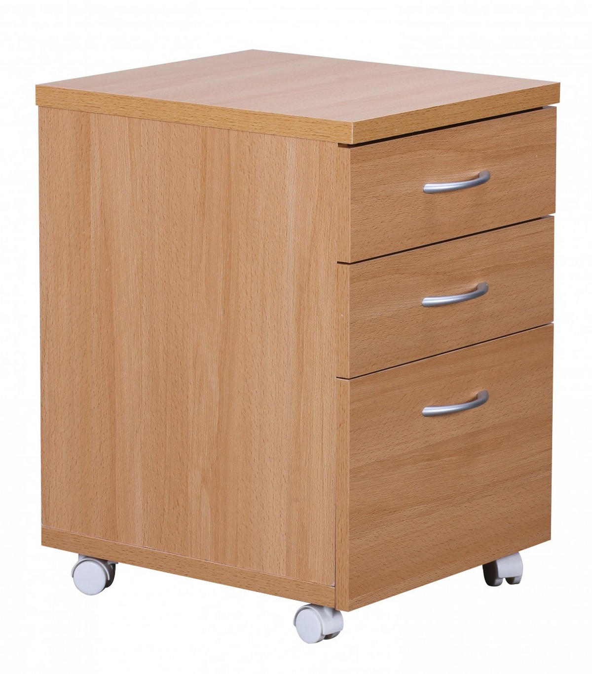 ROLLCONTAINER – Buche, 60 cm hoch, 3 Schubladen, Aluminiumgriffe, Rollen - Braun/Weiß, Holz/Kunststoff (45/60/40cm) - KADIMA DESIGN