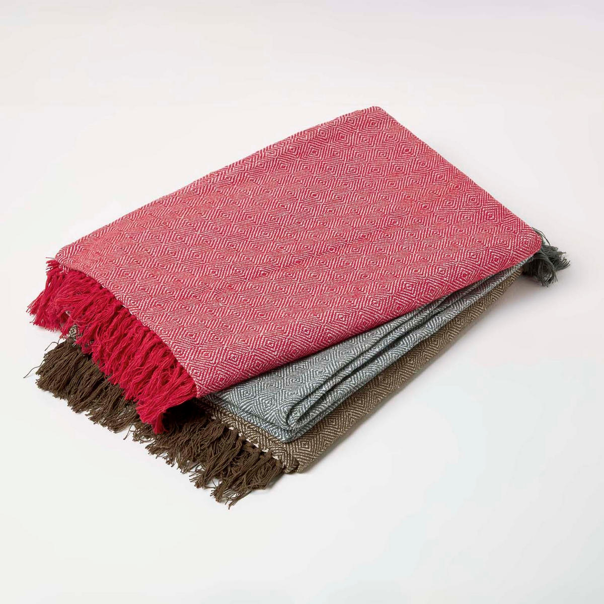 WOHNDECKE Malda 150/200 cm, Baumwolle mit Rautenmuster - Grün, Textil (150/200cm) - Homescapes