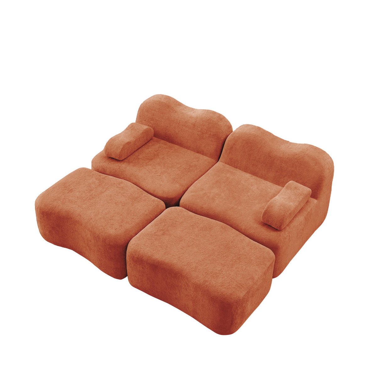 SOFA modular mit Hocker Samt Orange 2-teilig - Orange, Holzwerkstoff (167/70/192cm) - Meubliv