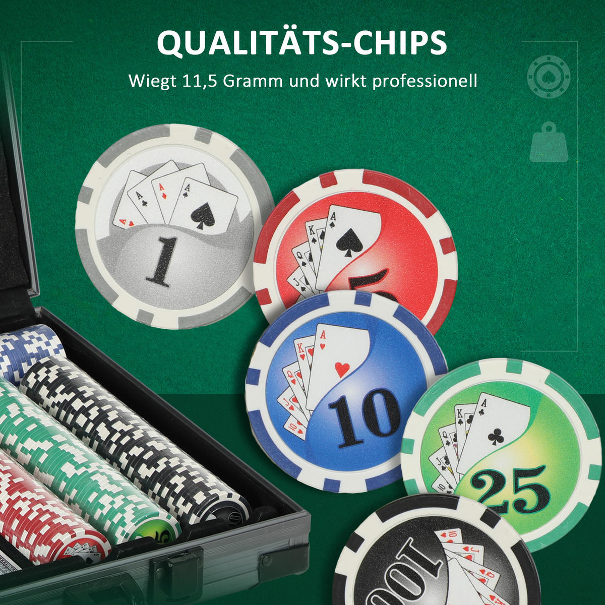 POKERSET DE-10641 400 Chips mit Koffer & Unterlage für 10 Spieler - Grau, Kunststoff (28/39.5cm) - ComfortXL