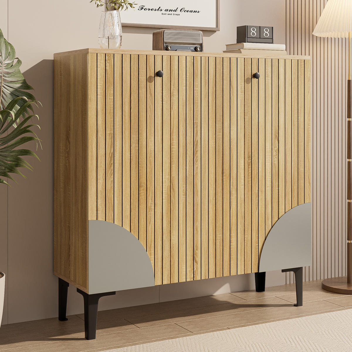 SCHUHSCHRANK 90x32x94 Holzoptik 3 Türen Stauraum Ablage - Naturfarben, Holzwerkstoff (32/94/90cm) - FLIEKS