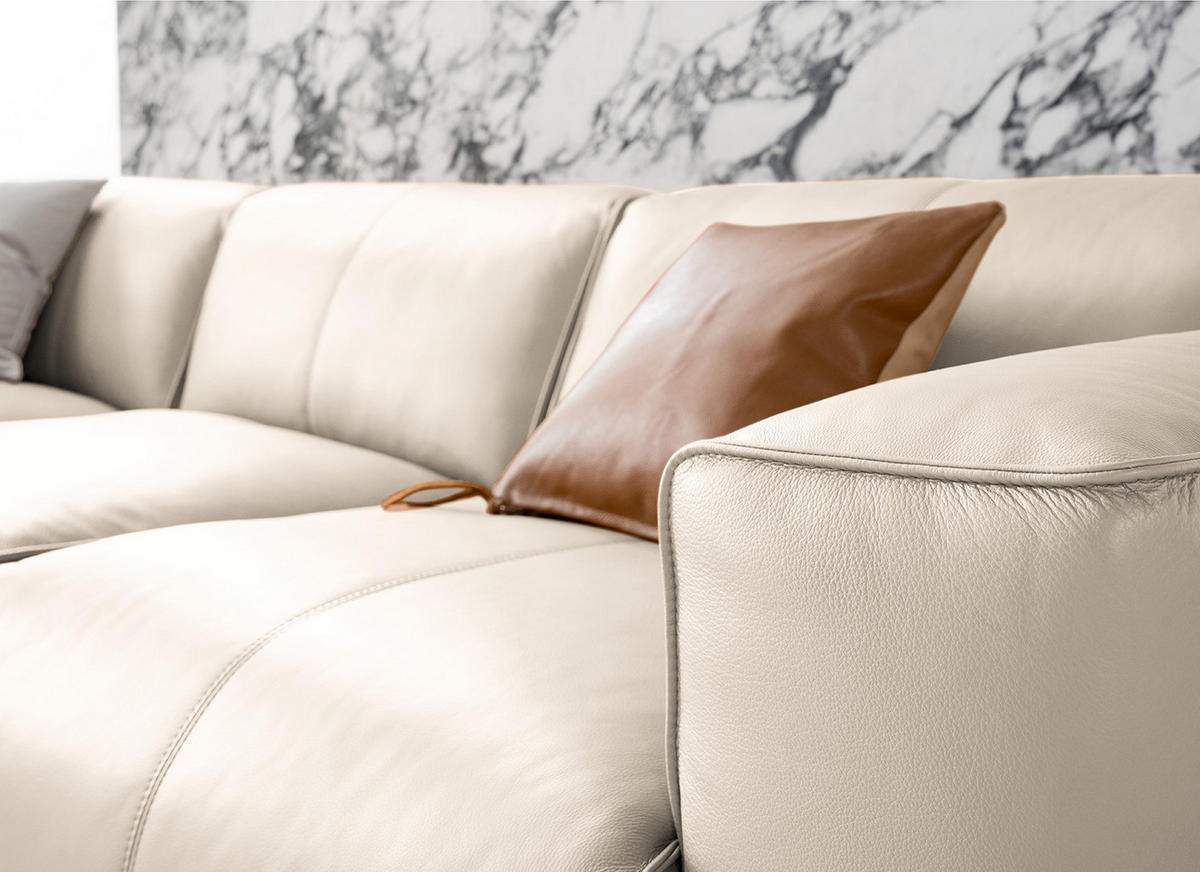 3-SITZER ECKSOFA mit Longchair - Hellgrau/Schwarz, Leder/Kunststoff (284/173cm) - home24