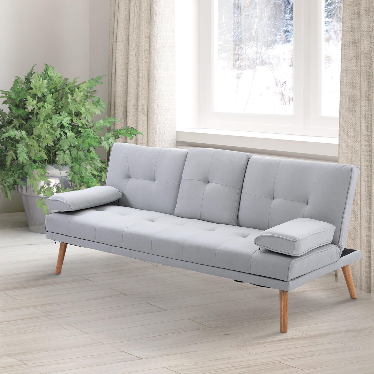 SCHLAFSOFA, Leinen, Schaumstoff Hellgrau - Hellgrau, Textil (77/78/181cm) - HOMCOM