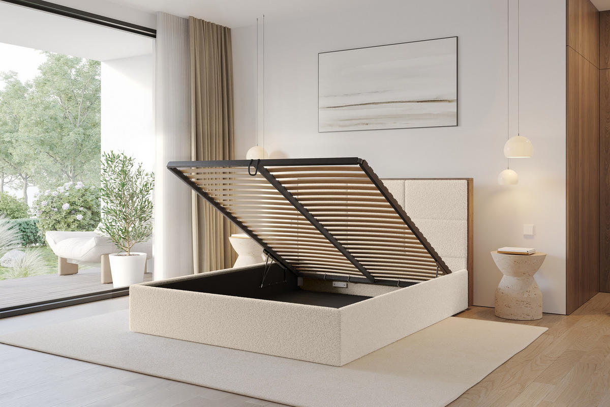 POLSTERBETT mit Bettkasten und Lattenrost, Bett mit Matratze H3/H4 - LILA 140x200 Dunkelbeige - Cappuccino, Holzwerkstoff/Textil (140/200cm) - ALTDECOR