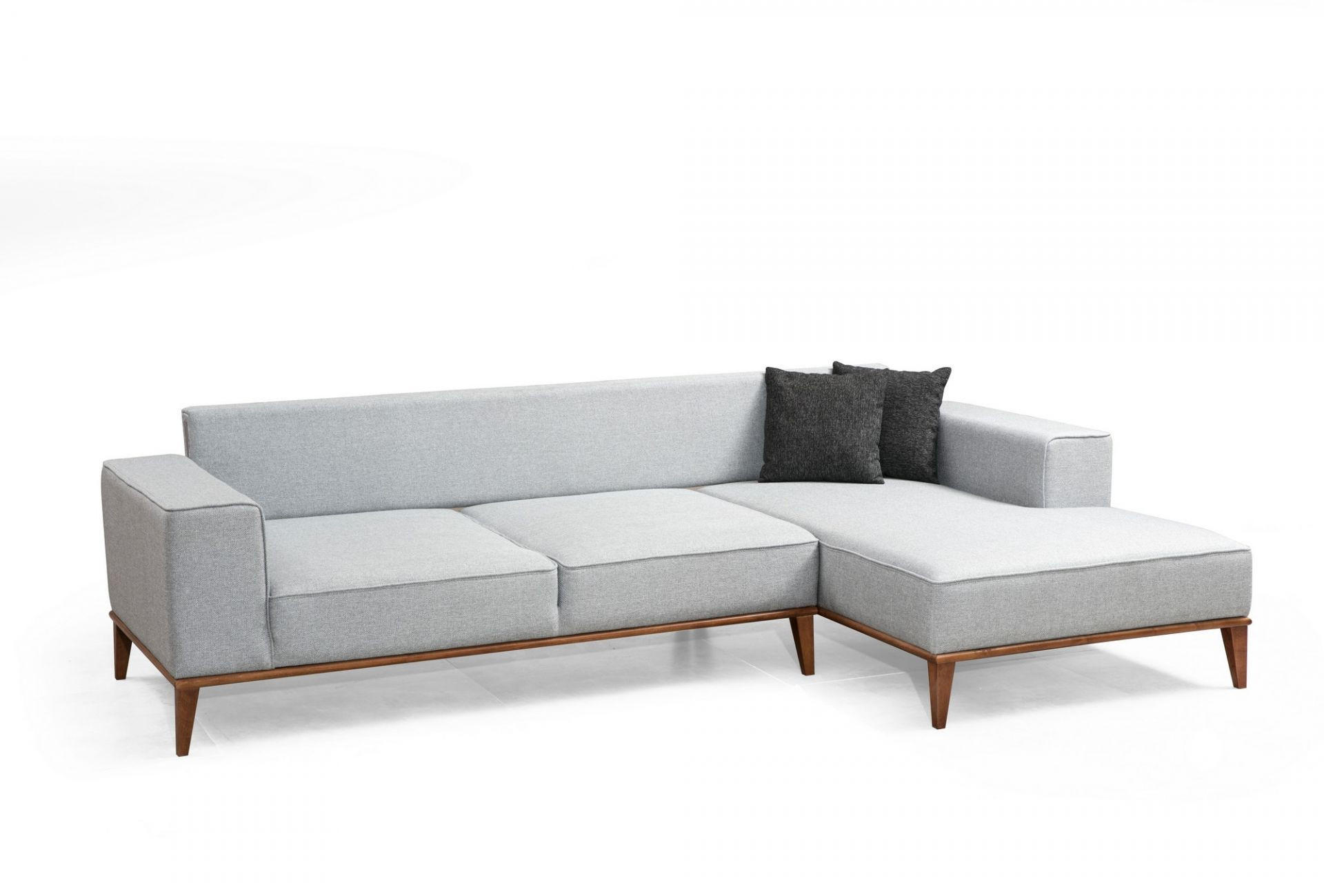 ECKSOFA mit losen Rückenkissen - Walnussfarben/Hellgrau, Holz/Textil (160/288cm) - myHomelando
