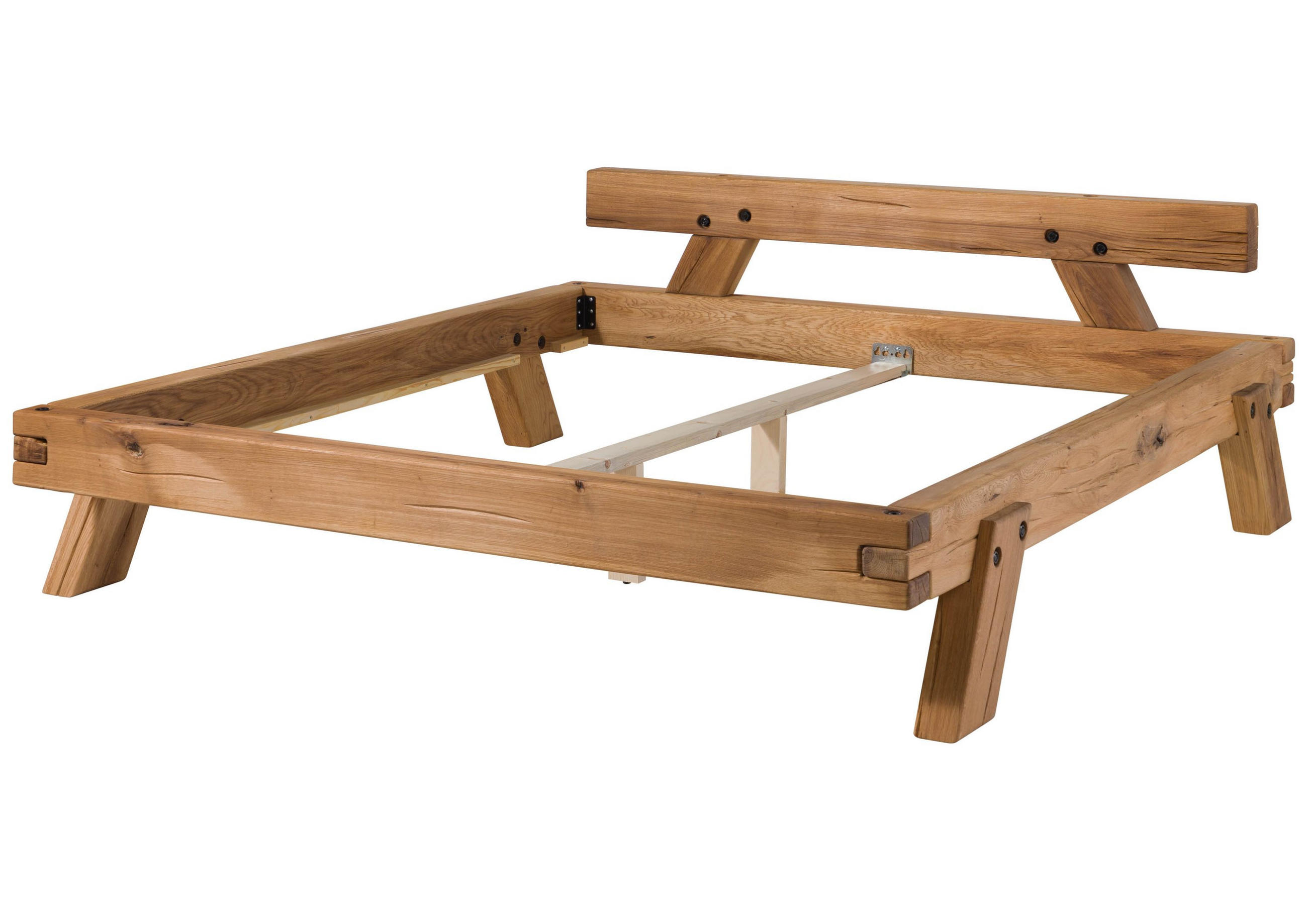 BETT Massivholz Wildeiche 140 x 200 x 72 natur BALKENMÖBEL #140 - Braun, Holz (140/200cm) - Massivmoebel24