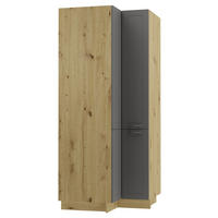 ECKVORRATSSCHRANK Kvantum D24N/207 Eiche Artisan / Graphit Matt - Graphitfarben/Eiche Artisan, Holz/Holzwerkstoff (90/207/90cm) - Feldmann-Wohnen