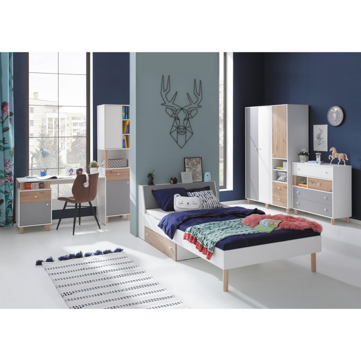SCHREIBTISCH Figo für Jugendzimmer, mit 1 Tür und 1 Schublade - Eiche Artisan/Weiß, Holz/Holzwerkstoff (125/76/55cm) - Beautysofa
