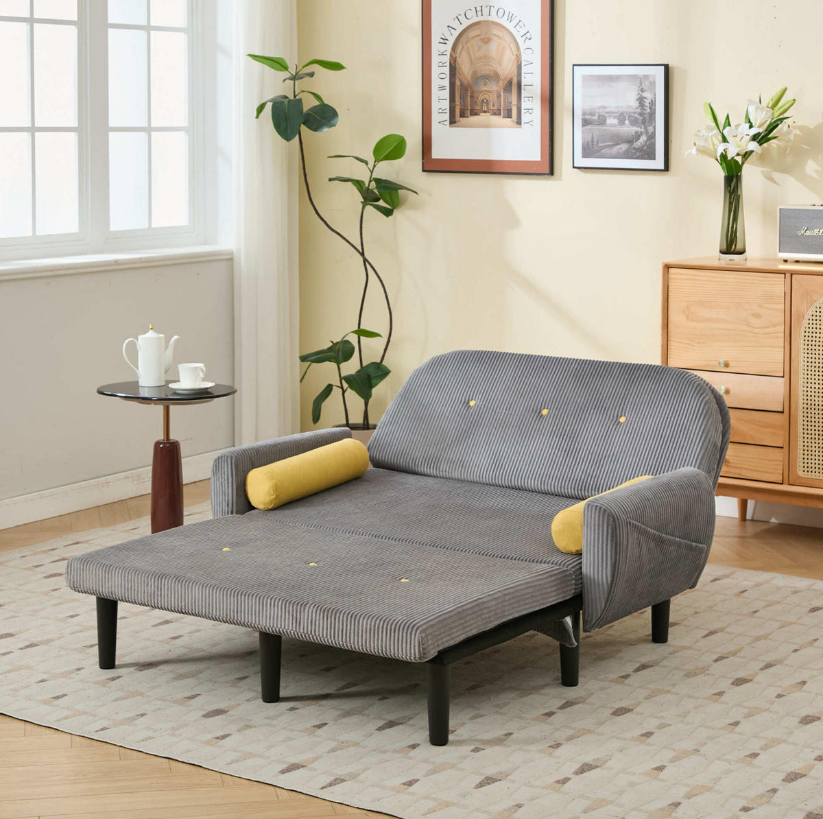 SOFA verstellbar Grau mit Stauraum und 2 Kissen - Grau, Kunststoff (77/85/133.5cm) - Meubliv