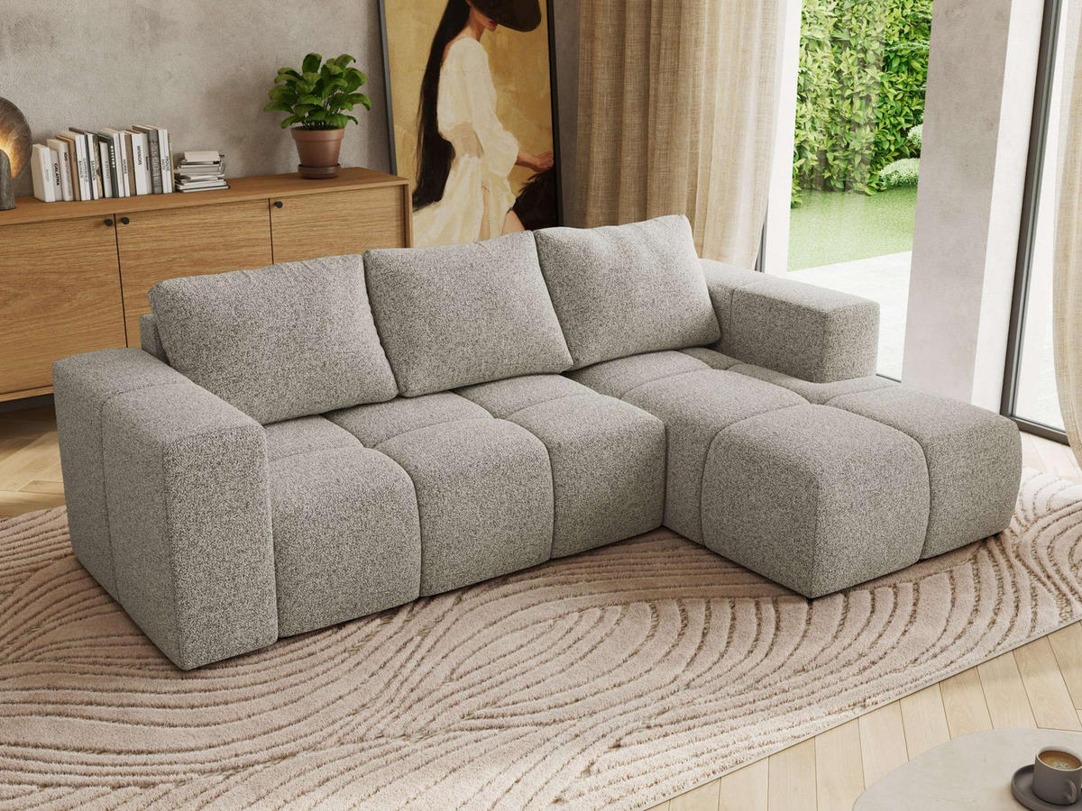 ECKSOFA MONIVA Hellgrau Strukture - Rechts - Hellgrau/Schwarz, Kunststoff/Textil (266/164cm) - MKS