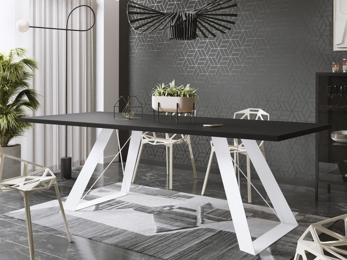 ESSTISCH Colter Weiß rechteckig ausziehbar, Schwarz 140-240/80/76 cm - Schwarz/Weiß, Holzwerkstoff/Metall (140/80/76cm) - WFL GROUP