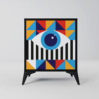 SIDEBOARD ABSTRACTION AND GEOMETRY, Schwarz, 57,5x42x70,5 cm, Schwarze Metall-Sternfüße - Multicolor/Schwarz, Holzwerkstoff/Metall (57.5/70.5/42cm) - SpaceRebels