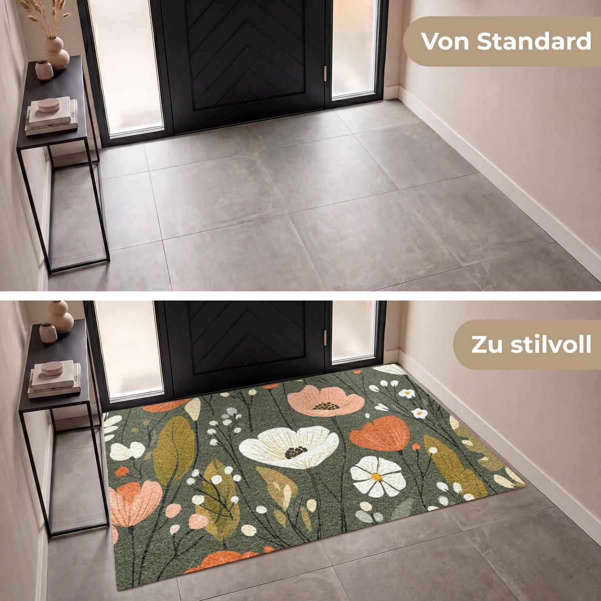 FUSSMATTE Blumen - Illustration - Grün Flurteppich 180x120 cm - Dunkelgrün, Kunststoff (180/120cm) - MuchoWow