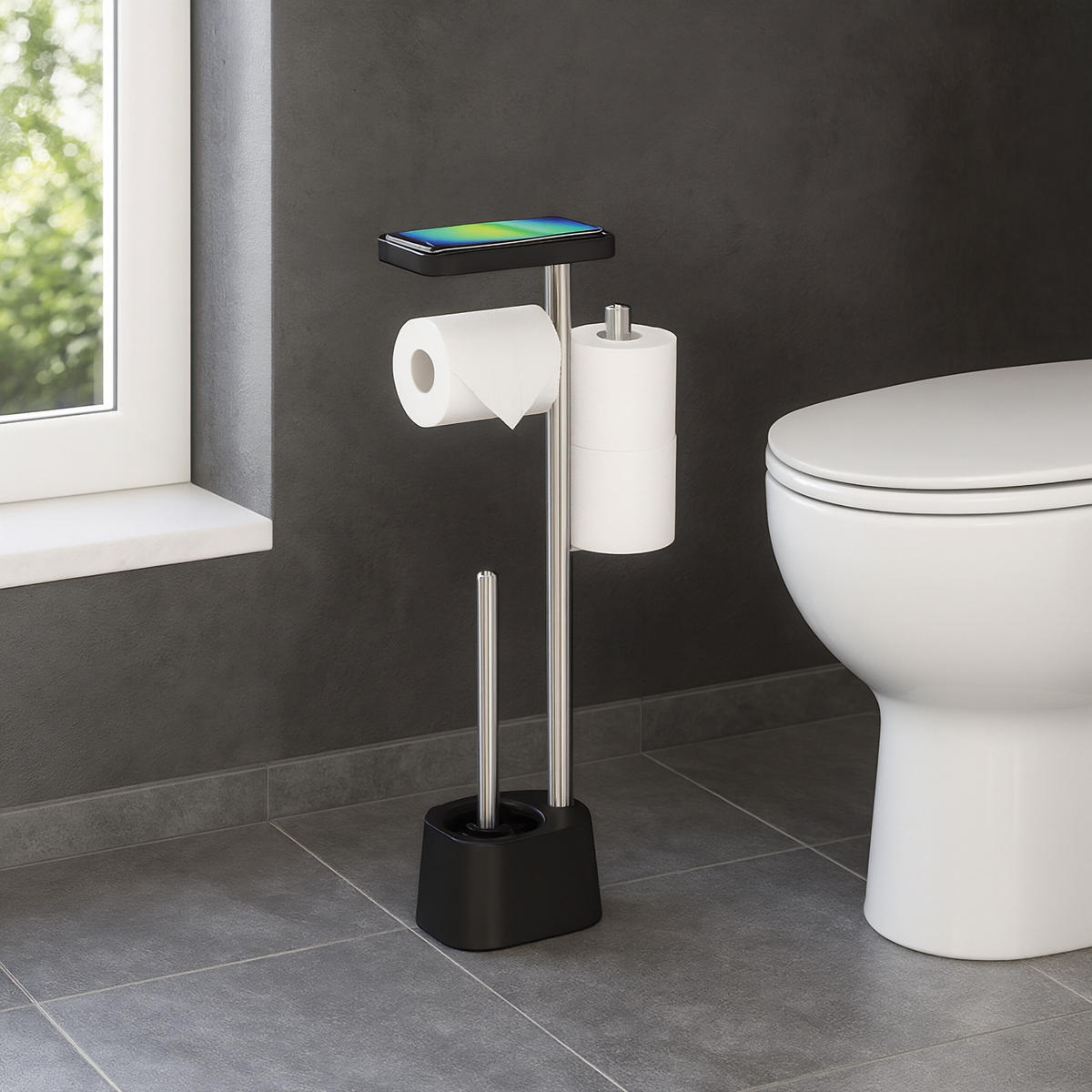 WC-GARNITUR - Multicolor, Kunststoff/Metall (25.5/65.5/12.5cm) - Relaxdays