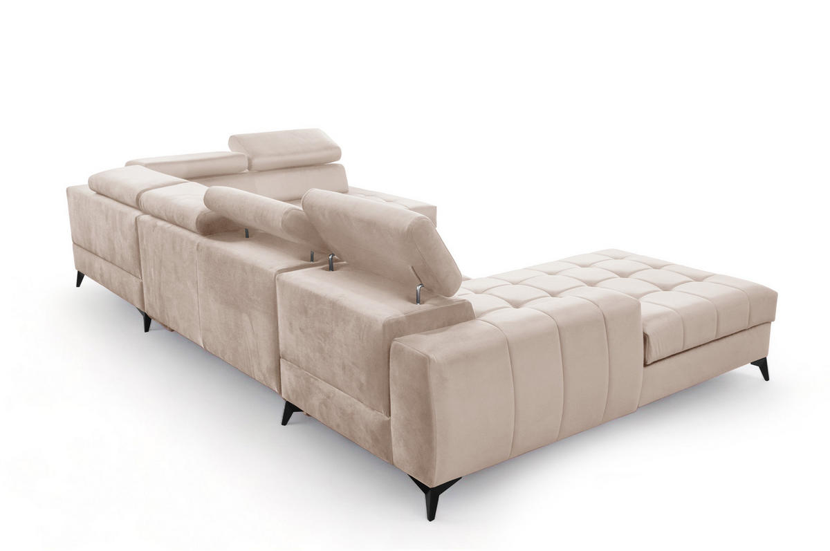 WOHNLANDSCHAFT Arkucio U Beige 345/200/95 cm – großes Sofa mit Schlaffunktion L - Beige/Schwarz, Textil/Metall (200/95/345cm) - AX Living