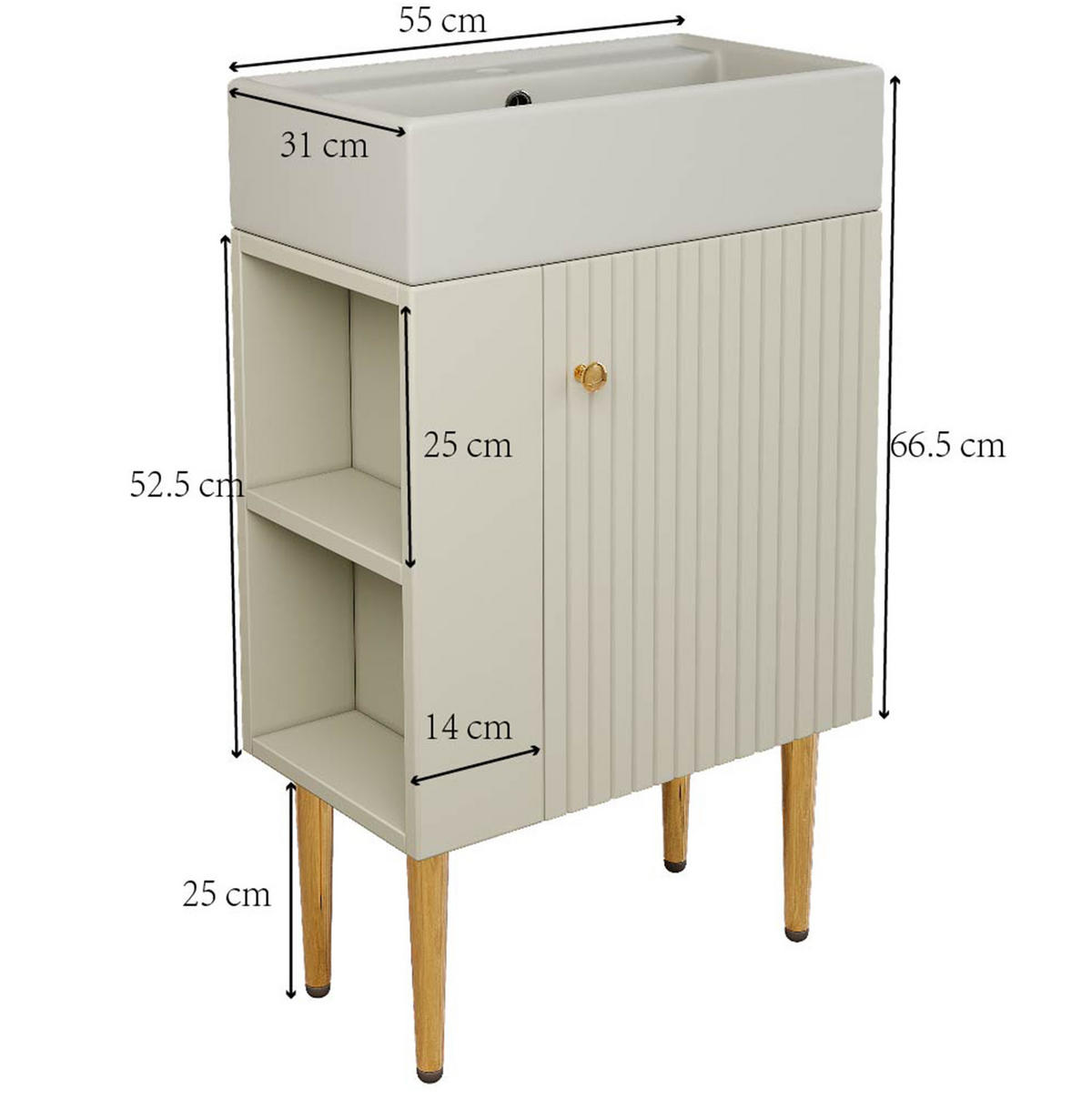 WASCHBECKENSCHRANK mit Keramikbecken Weiß für kleine Badezimmer - Weiß, Holzwerkstoff (31/91.5/55cm) - Beauniv