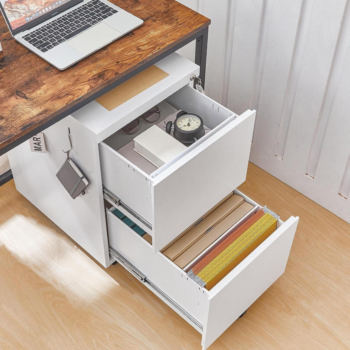 AKTENSCHRANK Weiß mit 2 Schubladen - Weiß, Metall (52/67/39cm) - Hoobro