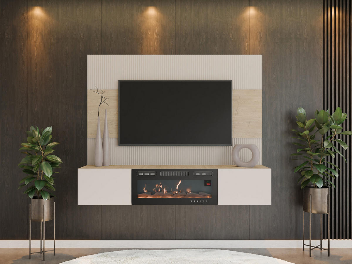 WOHNWAND Deromi III mit Kamin - Beige, Holzwerkstoff (180/150/38cm) - MIRJAN24