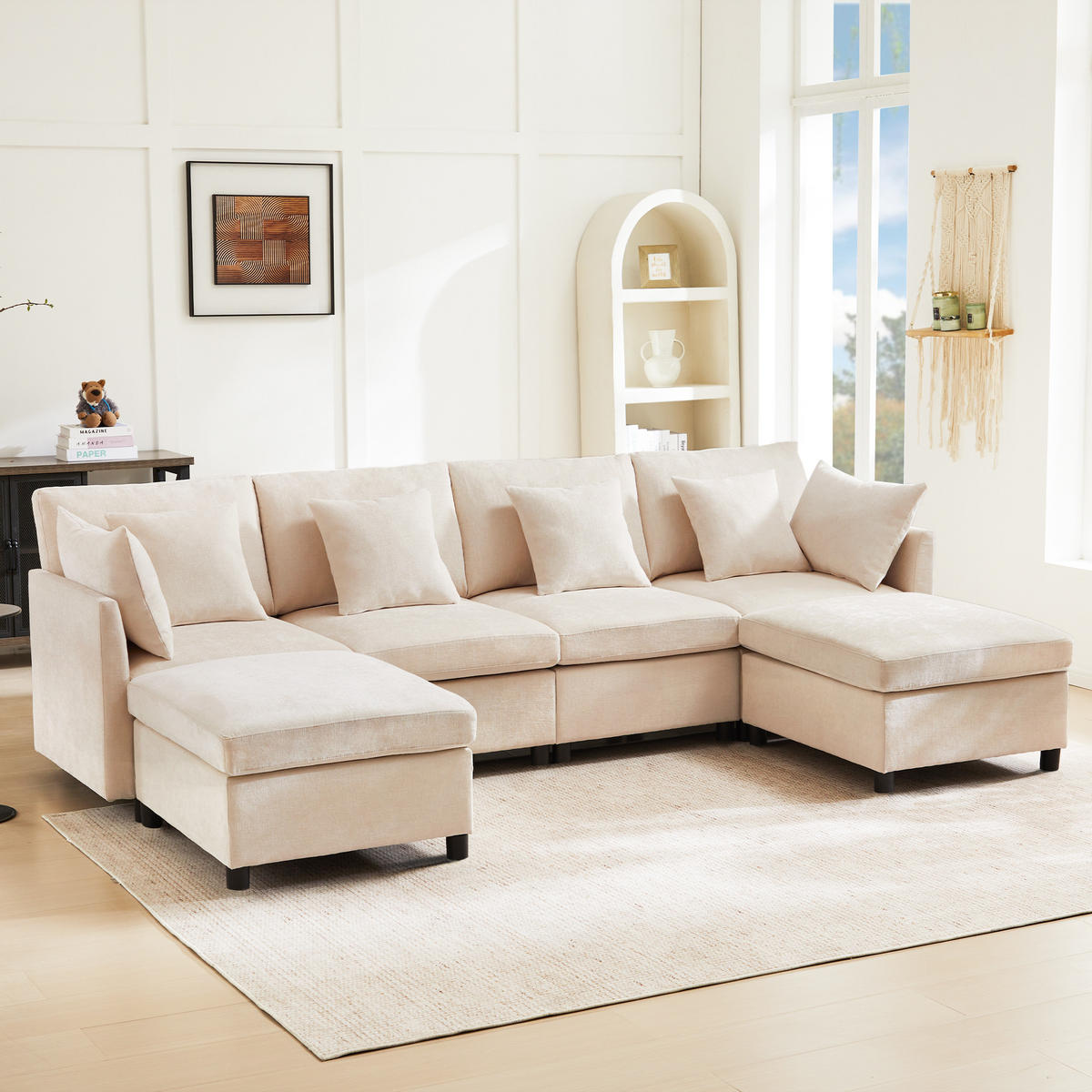 WOHNLANDSCHAFT 278/161/81 cm Beige mit 2 Fußhocker - Beige, Textil (278/81/161cm) - Oxeza
