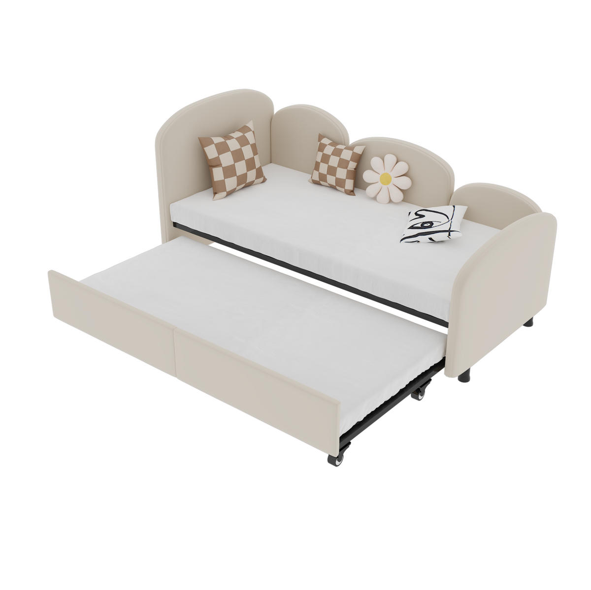 KINDERBETT 90/200 cm mit Schublade und Blumenform, Samtbezug, Beige - Beige, Textil (90/200cm) - Redom