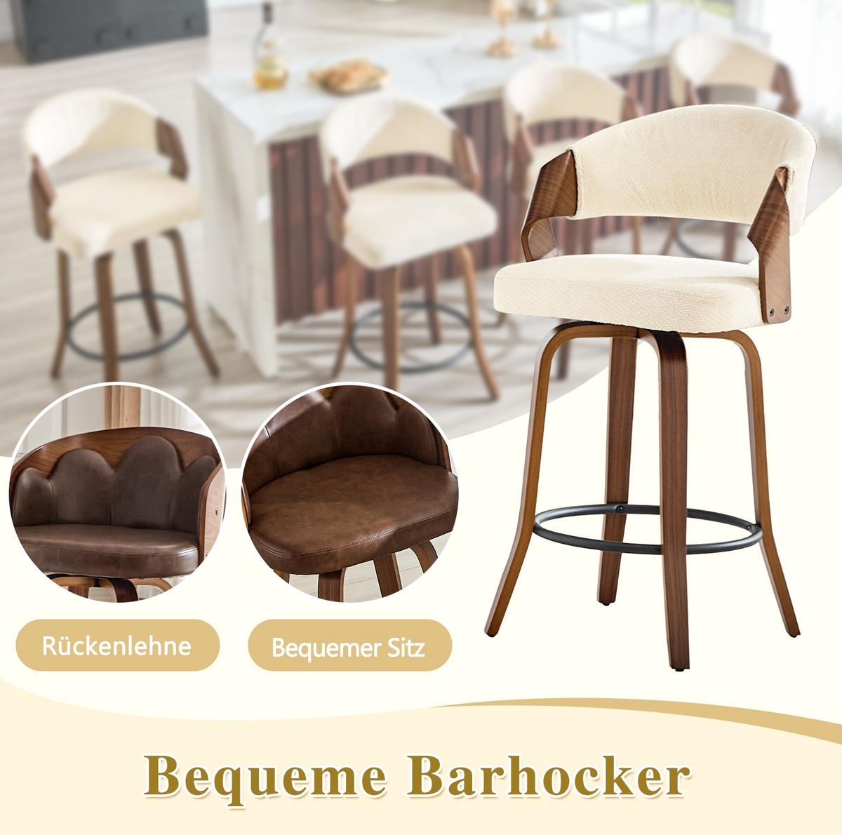 BARHOCKER-SET 2er-Set mit Rückenlehne Weiß Holz - Weiß, Holz (42/95/51cm) - Meubliv