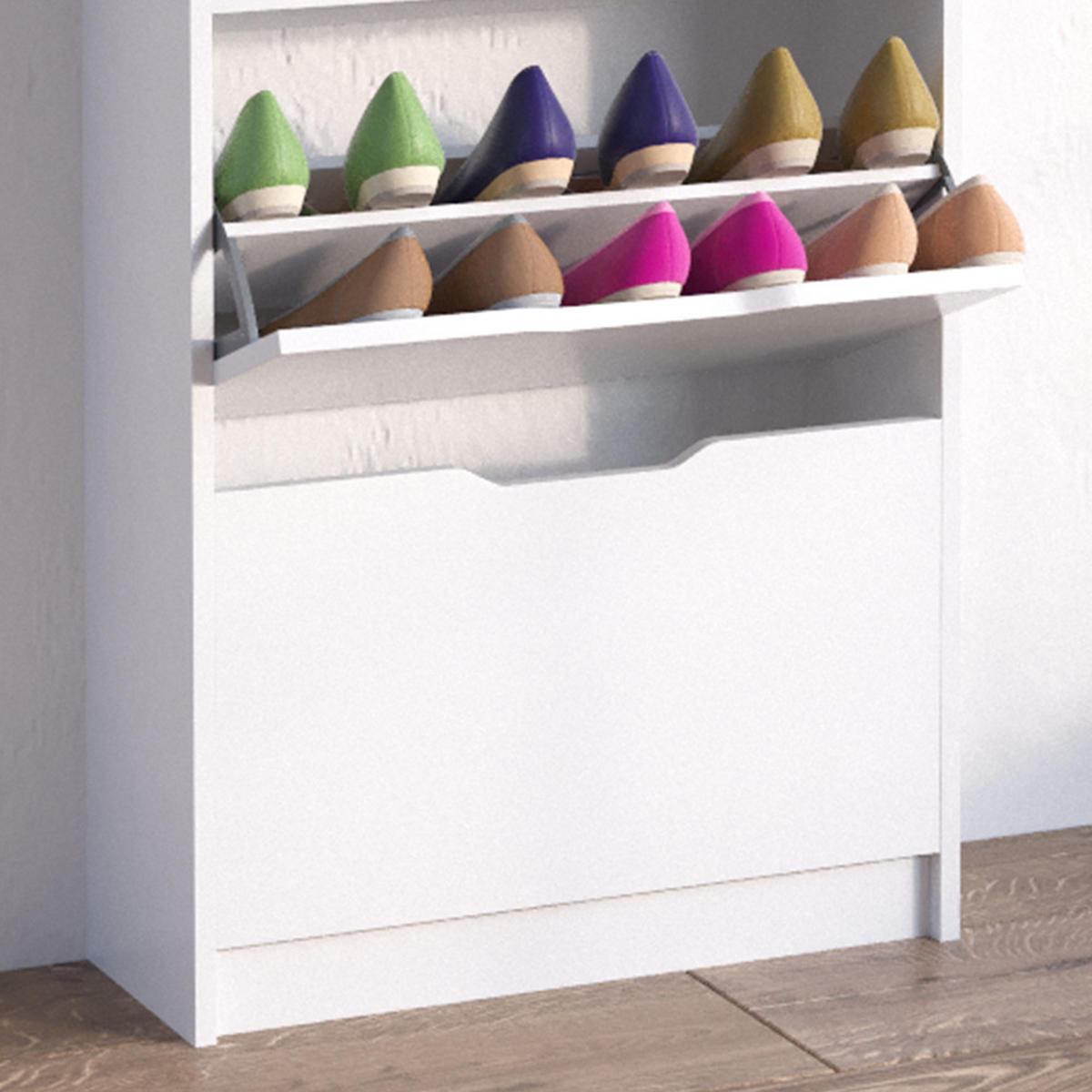 SCHUHKIPPER Luca Weiß 22 x 105 cm 3 Fächer - Weiß, Holzwerkstoff (59/105/22cm) - Vicco