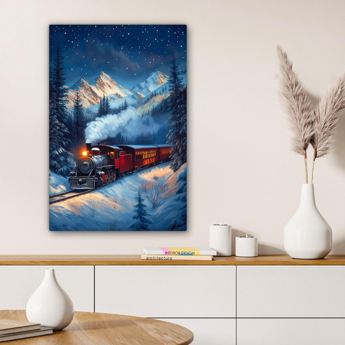 LEINWANDBILD Zug - Weihnachten - Schnee - Weihnachtszug 40x60 cm - Anthrazit, Textil (40/60cm) - MuchoWow