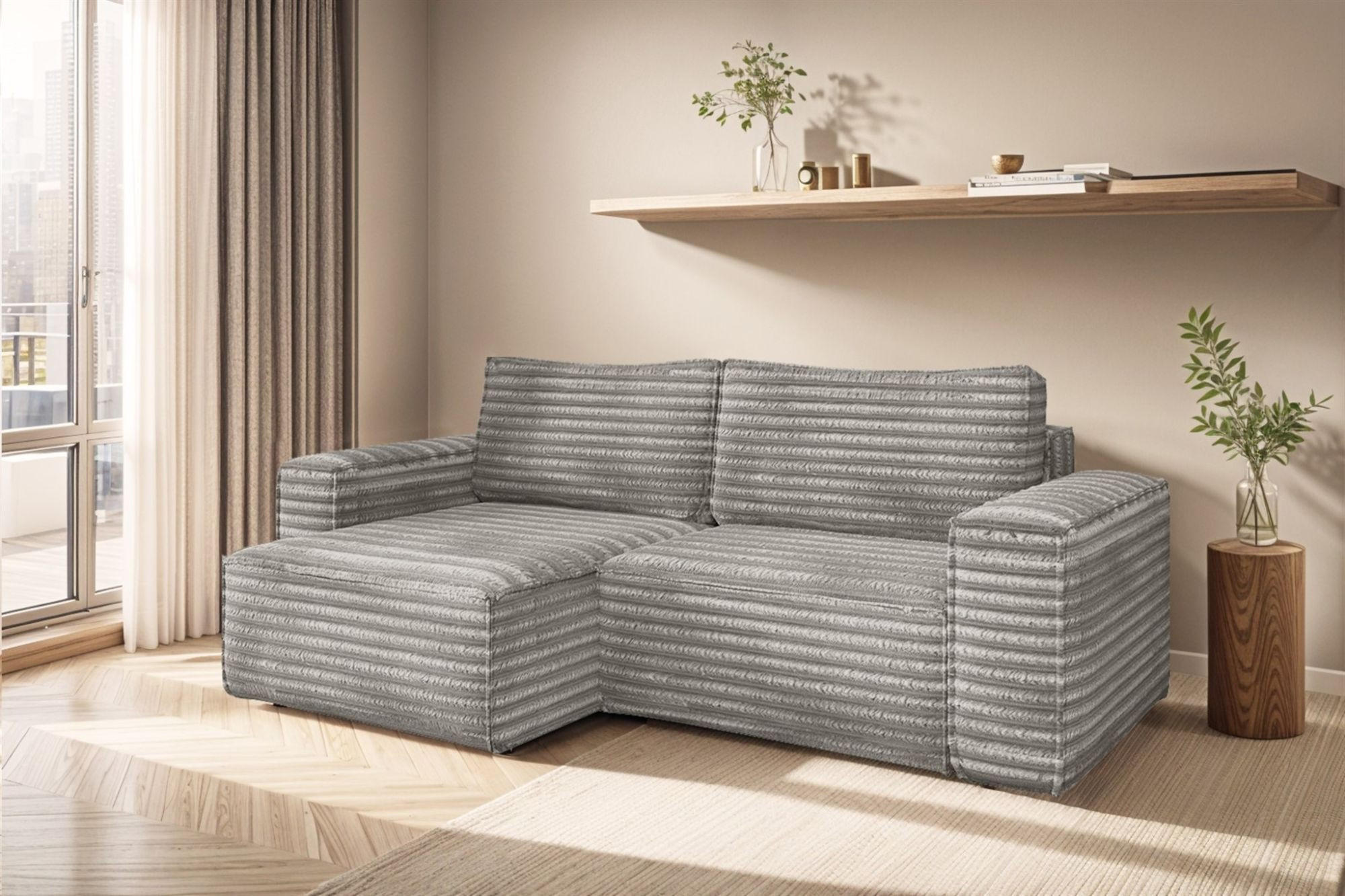 ECKSOFA Schlafsofa Madlen - Grau, Holzwerkstoff/Textil (248/140cm) - Fun Möbel