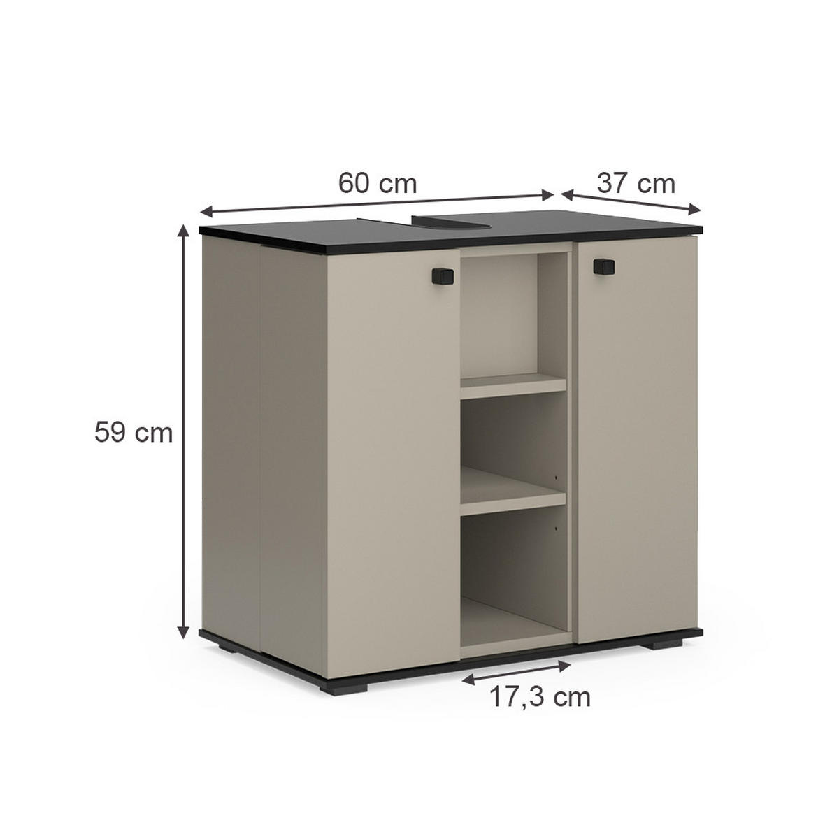 WASCHBECKENUNTERSCHRANK Joli Greige 60 x 59 cm mit 2 Türen - Greige, Holzwerkstoff (60/59/37cm) - Vicco
