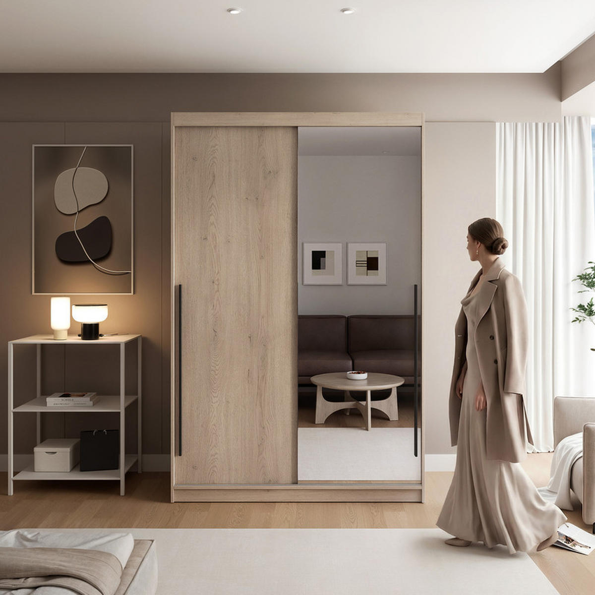 SCHWEBETÜRENSCHRANK SILENTE 140/60/215 cm, 2-türig, Cremona-Eiche - Eichefarben, Holzwerkstoff (140/215/60cm) - Idohome
