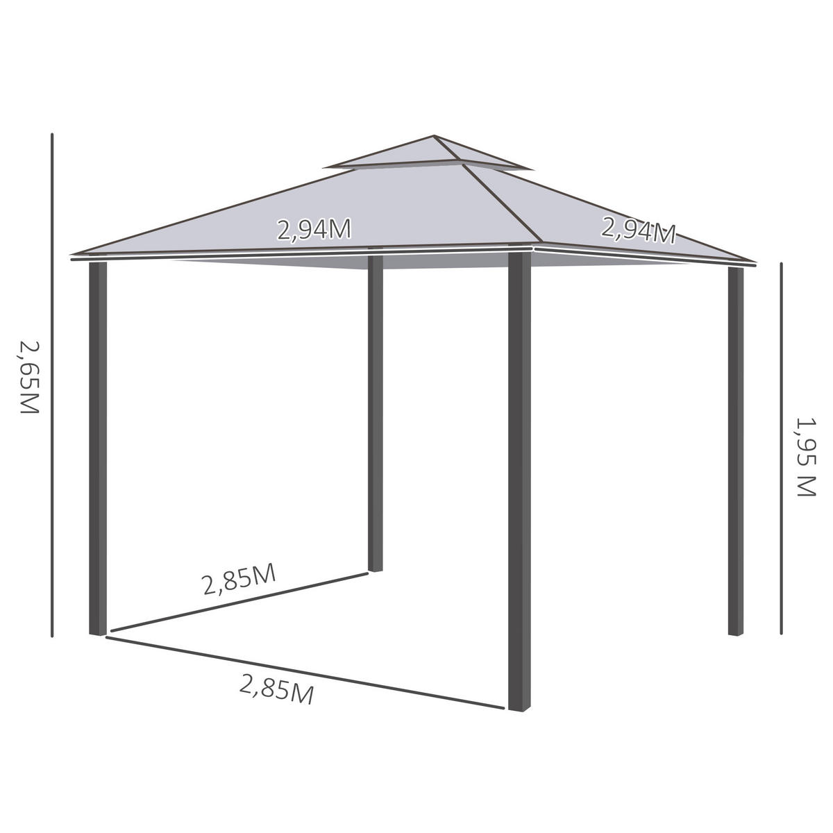 GARTENPAVILLON Pavillon 3x3 m Hellgrau - Grau, Metall (294/265/294cm) - ComfortXL