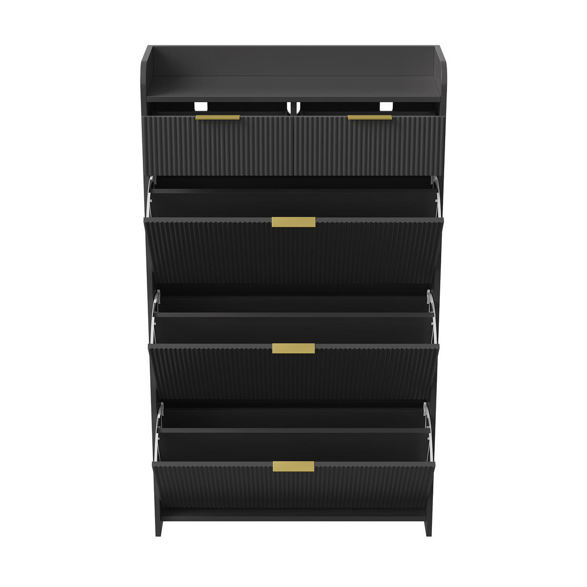 SCHUHSCHRANK 4 Klappen mit Schublade, modernes Schuhregal für Flur - Schwarz, Holz (77.1/133.5/24.2cm) - Joyfair