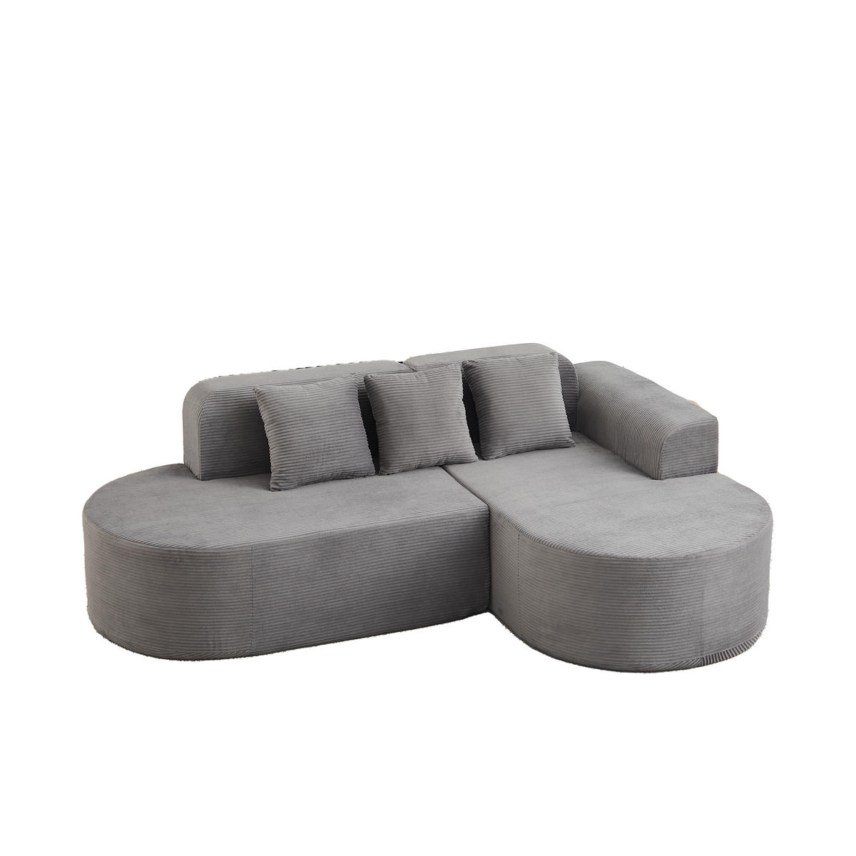 ECKSOFA 220/155/70 cm Grau Cord mit 3 Kissen, Rechte Seite - Grau, Textil (220/155cm) - Oxeza